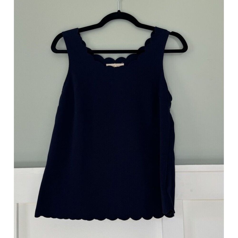 41 Hawthorn Sleeveless Scallop Navy Tank Top With Subtle Chevron Pattern Size Sm